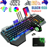 104 Keys Wireless Gaming Keyboard Mouse Set+Mouse Pad, RGB LED Backlit PC/Laptop Black-RGB