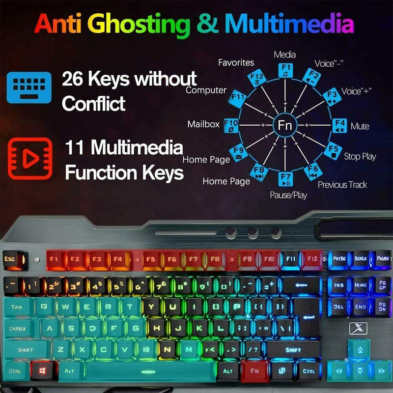 104 Keys Wireless Gaming Keyboard Mouse Set+Mouse Pad, RGB LED Backlit PC/Laptop Black-RGB