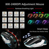 104 Keys Wireless Gaming Keyboard Mouse Set+Mouse Pad, RGB LED Backlit PC/Laptop Black-RGB