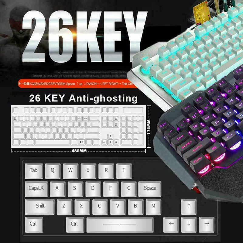 104 Keys Wireless Gaming Keyboard Mouse Set+Mouse Pad, RGB LED Backlit PC/Laptop Black-RGB