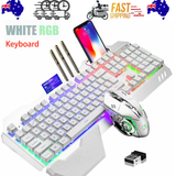 104 Keys Wireless Gaming Keyboard Mouse Set+Mouse Pad, RGB LED Backlit PC/Laptop White-RGB