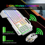 104 Keys Wireless Gaming Keyboard Mouse Set+Mouse Pad, RGB LED Backlit PC/Laptop White-RGB