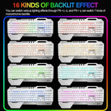 104 Keys Wireless Gaming Keyboard Mouse Set+Mouse Pad, RGB LED Backlit PC/Laptop White-RGB