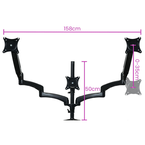 FORTIA Triple Computer Monitor Mount Stand for Desk with 3 Adjustable Arm Holder for 15 to 32 inch Displays