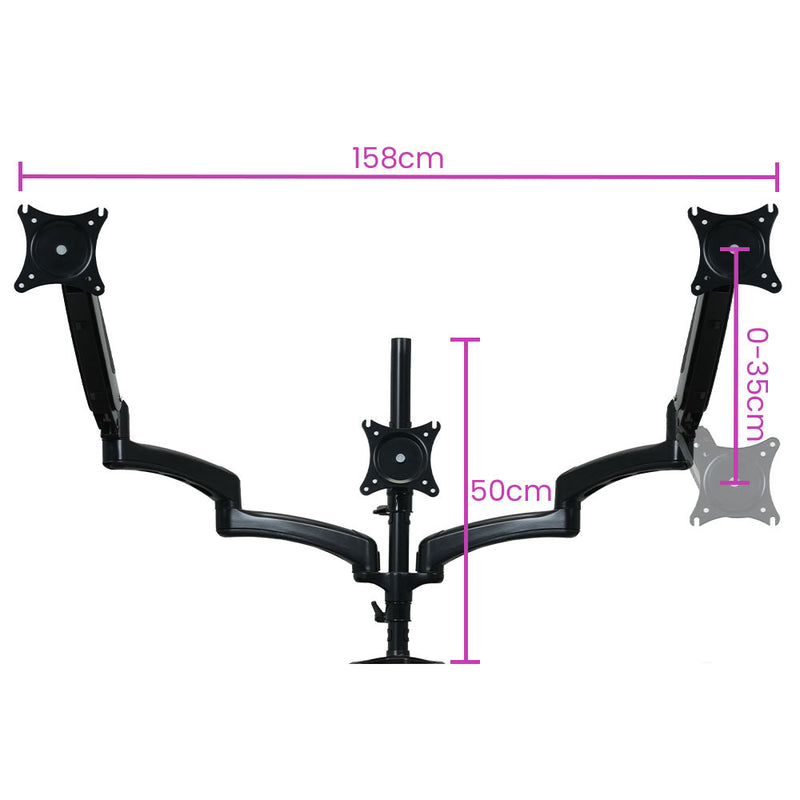 FORTIA Triple Computer Monitor Mount Stand for Desk with 3 Adjustable Arm Holder for 15 to 32 inch Displays