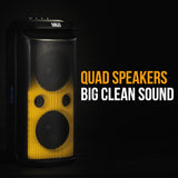 M&B Portable Splash Proof 120W Bluetooth Party Speaker with Karaoke Microphone, IPX4, TWS Pairing, Multi-Input, Lithium Battery, RGB, USB Charging