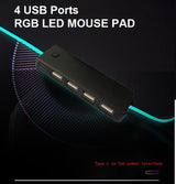 LED Gaming Mouse Pad Large 4 USB Ports RGB Extended Mousepad Keyboard Desk Anti-slip Mat